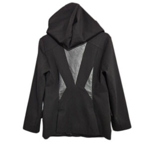 Blanc Noir Hooded Faux Leather Pannel Blazer Jacket Punk Office Goth Black SZ M